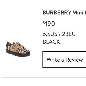 Burberry Mini Markham Check 6.5US/23EU Toddler Sneaker